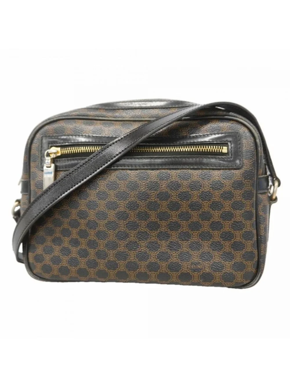 Celine Shoulder Bag Macadam Black Brown Gold